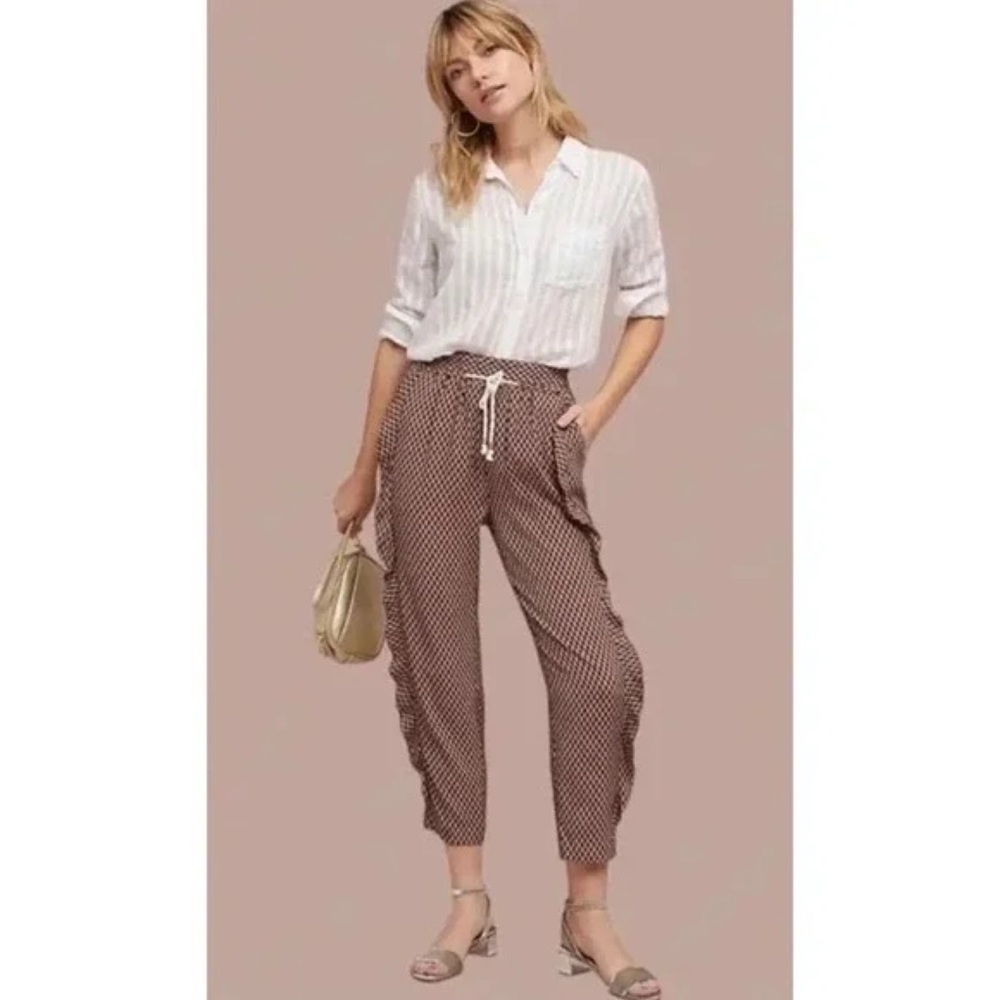 Anthropologie Ett Twa Ruffled Geometric Print Jogger Pants Size S EUC Whimsigoth